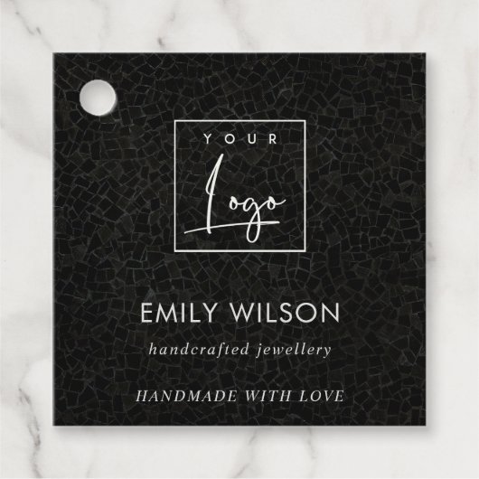 シックなブラックモザイクジュエリーロゴブランディングビジネス フェイバータグ (正面)