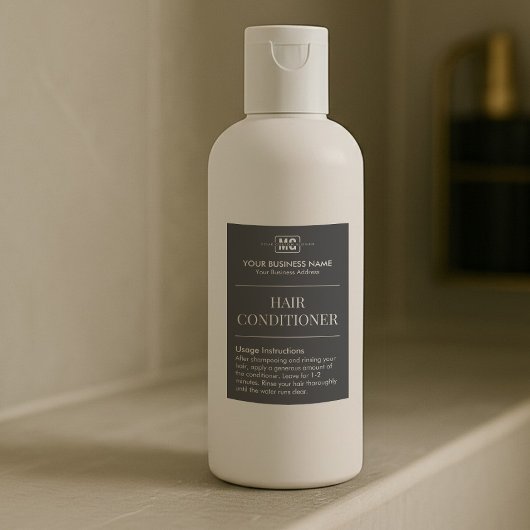 シックなブラックモノグラムヘアシャンプー設備ラベル フードラベル