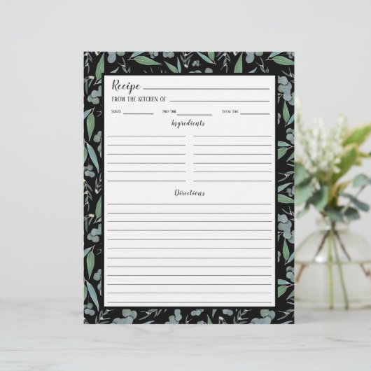 シックなブラックユーカリプタスパターンレシピバインダーページ (スタンド正面)
