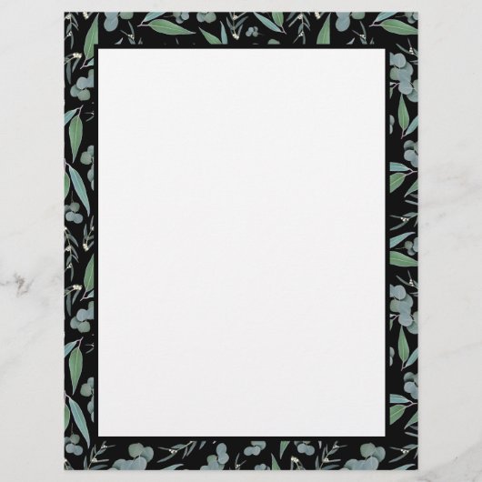 シックなブラックユーカリプトゥスグリーンレシピバインダーページ (正面)