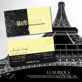 シックなブラックライトイエローグリッタースターズアンドモノグラム 名刺