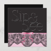 シックなブラックレースとピンクのsipと参照2 招待状 (正面/裏面)