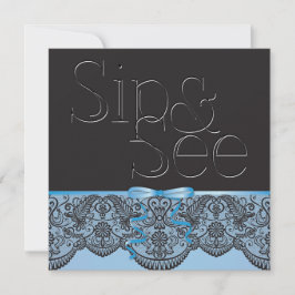 シックなブラックレースとブルーシップと参照2 招待状