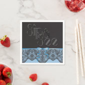 シックなブラックレースとブルーsipと参照パーティーナプキン スタンダードカクテルナプキン (インサイチュ)