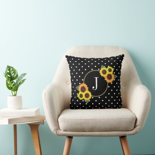 シックなブラックヴィンテージ花水玉模様モノグラム クッション (椅子)