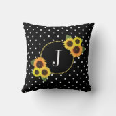 シックなブラックヴィンテージ花水玉模様モノグラム クッション (裏面)