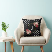 シックなブラックヴィンテージ花水玉模様モノグラム クッション (椅子)