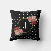 シックなブラックヴィンテージ花水玉模様モノグラム クッション (裏面)