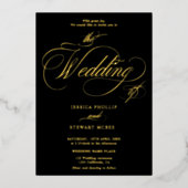 シックなブラック写真結婚書道の金ゴールド 箔招待状 (正面)