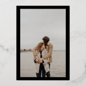 シックなブラック写真結婚書道の金ゴールド 箔招待状 (裏面)