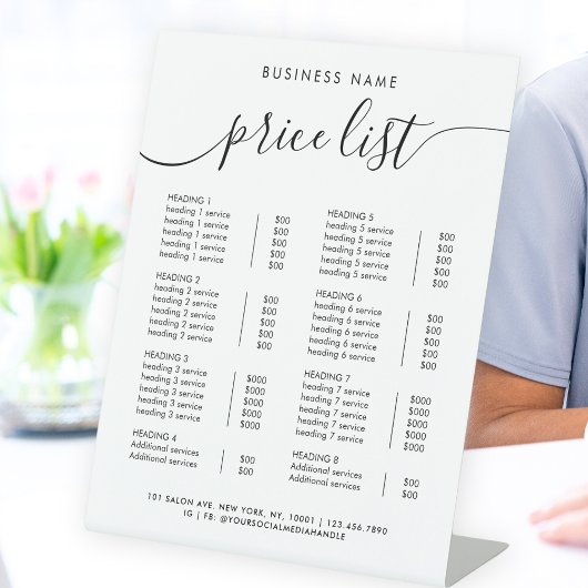 シックなブラック書道ビジネスサービス料金表 台座サイン