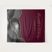 シックなブラック金ゴールドアゲート結婚ブルゴーニュの写真ブース タペストリー (正面(横))