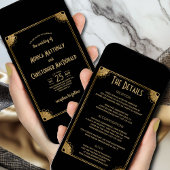 シックなブラック金ゴールドアールデコフローラオールインワン結婚 招待状