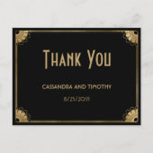 シックなブラック金ゴールドアールデコヴィンテージウェディングサンキュー ポストカード (正面)