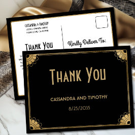 シックなブラック金ゴールドアールデコヴィンテージウェディングサンキュー ポストカード