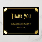 シックなブラック金ゴールドアールデコ結婚フローラサンキュー 箔招待状ポストカード (正面)
