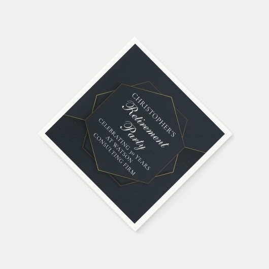 シックなブラック金ゴールドカスタムリタイアメントパーティー スタンダードカクテルナプキン (角)