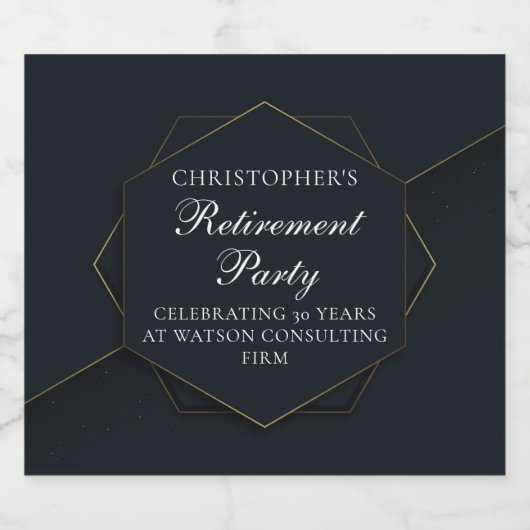 シックなブラック金ゴールドカスタムリタイアメントパーティー スパークリングワインラベル (シングルラベル)