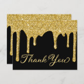 シックなブラック金ゴールドグリッタードリップスパーティーありがとう サンキューカード (正面/裏面)