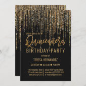 シックなブラック金ゴールドグリッターフリンジカーテンキンセアニラ 招待状 (正面/裏面)