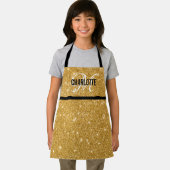 シックなブラック金ゴールドグリッターモノグラムガールネーム エプロン (インサイチュ)