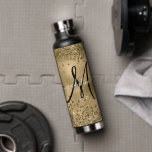 シックなブラック金ゴールドグリッターモノグラム名 ウォーターボトル<br><div class="desc">シックなブラック金ゴールドグリッターモノグラム名</div>