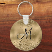 シックなブラック金ゴールドグリッターモノグラム名 キーホルダー (正面)