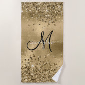 シックなブラック金ゴールドグリッターモノグラム名 ビーチタオル (正面)