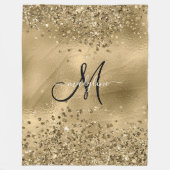 シックなブラック金ゴールドグリッターモノグラム名 フリースブランケット (正面)