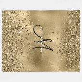 シックなブラック金ゴールドグリッターモノグラム名 フリースブランケット (正面(横))