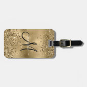 シックなブラック金ゴールドグリッターモノグラム名 ラゲッジタグ (正面横)