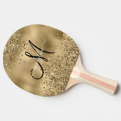 シックなブラック金ゴールドグリッターモノグラム名 卓球ラケット (横)