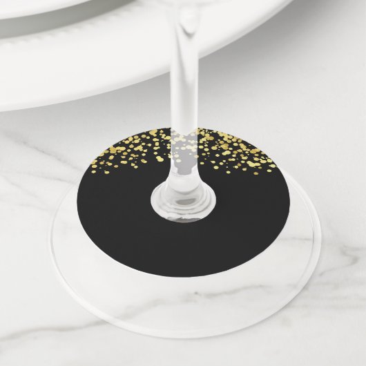 シックなブラック金ゴールドグリッターワイングラスラベル ワイングラスタグ (クローズアップ)