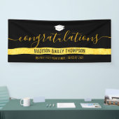 シックなブラック金ゴールドグリッター卒業バナー 横断幕 (トレードショー)