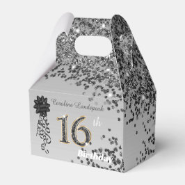 シックなブラック金ゴールドグリッター&リボン16誕生日 フェイバーボックス