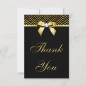 シックなブラック金ゴールドシェブロンダイヤモンドボウありがとう サンキューカード (正面)
