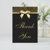 シックなブラック金ゴールドシェブロンダイヤモンドボウありがとう サンキューカード (スタンド正面)