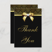 シックなブラック金ゴールドシェブロンダイヤモンドボウありがとう サンキューカード (正面/裏面)