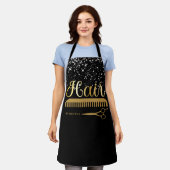 シックなブラック金ゴールドシルバーグリッターヘアスタイリストサロン エプロン (着用した状態)
