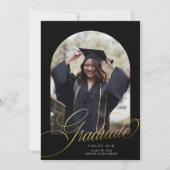 シックなブラック金ゴールドスクリプトアーチ卒業写真 案内状 (正面)