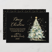 シックなブラック金ゴールドスクリプトウォーターカラークリスマスツリー シーズンカード (正面/裏面)