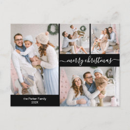 シックなブラック金ゴールドスクリプト5複数のクリスマスフォト ポストカード