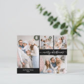 シックなブラック金ゴールドスクリプト5複数のクリスマスフォト ポストカード (スタンド正面)