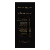 シックなブラック金ゴールドスタイリストQRコードサービス価格表 ラックカード (正面)