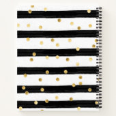 シックなブラック金ゴールドストライプズブルネットガールピンクフローラ ノートブック (裏面)