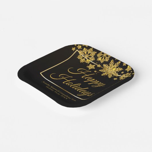 シックなブラック金ゴールドスノーフレークカスタムクリスマスパーティー ペーパープレート (傾斜あり)
