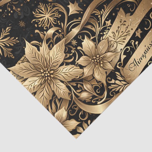 シックなブラック金ゴールドスノーフレークスパークルフローラクリスマス 薄葉紙 (詳細)