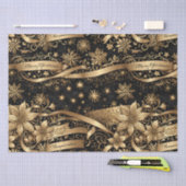 シックなブラック金ゴールドスノーフレークスパークルフローラクリスマス 薄葉紙 (クラフト)