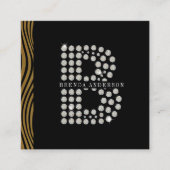 シックなブラック金ゴールドダイヤモンドイニシャルBモノグラムQRコード スクエア名刺 (正面)