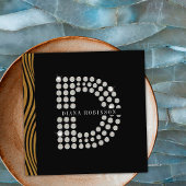 シックなブラック金ゴールドダイヤモンドイニシャルDモノグラムQRコード スクエア名刺